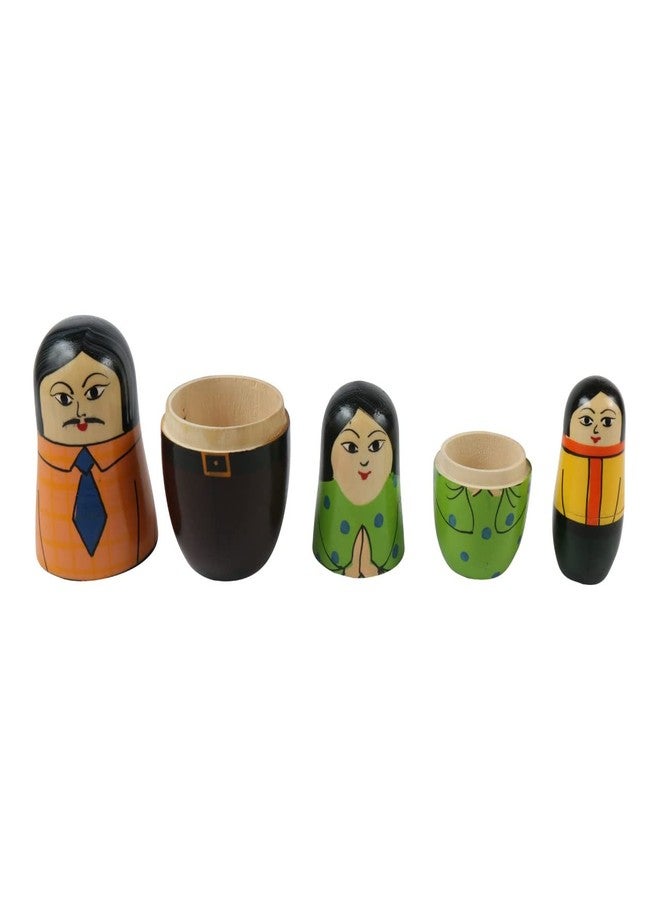 CHANNAPATNA TOYS Wooden Family Russian Nesting Dolls Set for Kids (2 Years+) - 6 Inch Multicolor - Set of 5 pcs - Improves Hand Eye Coordination and Fine Motor Skills - Image 4